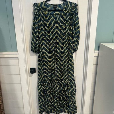 Curations Blue Green Batik Tie Dye Ruffle Hem Maxi Dress. Size Medium.