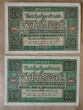 1920 germany 2 x 10 mark lovely and beautiful