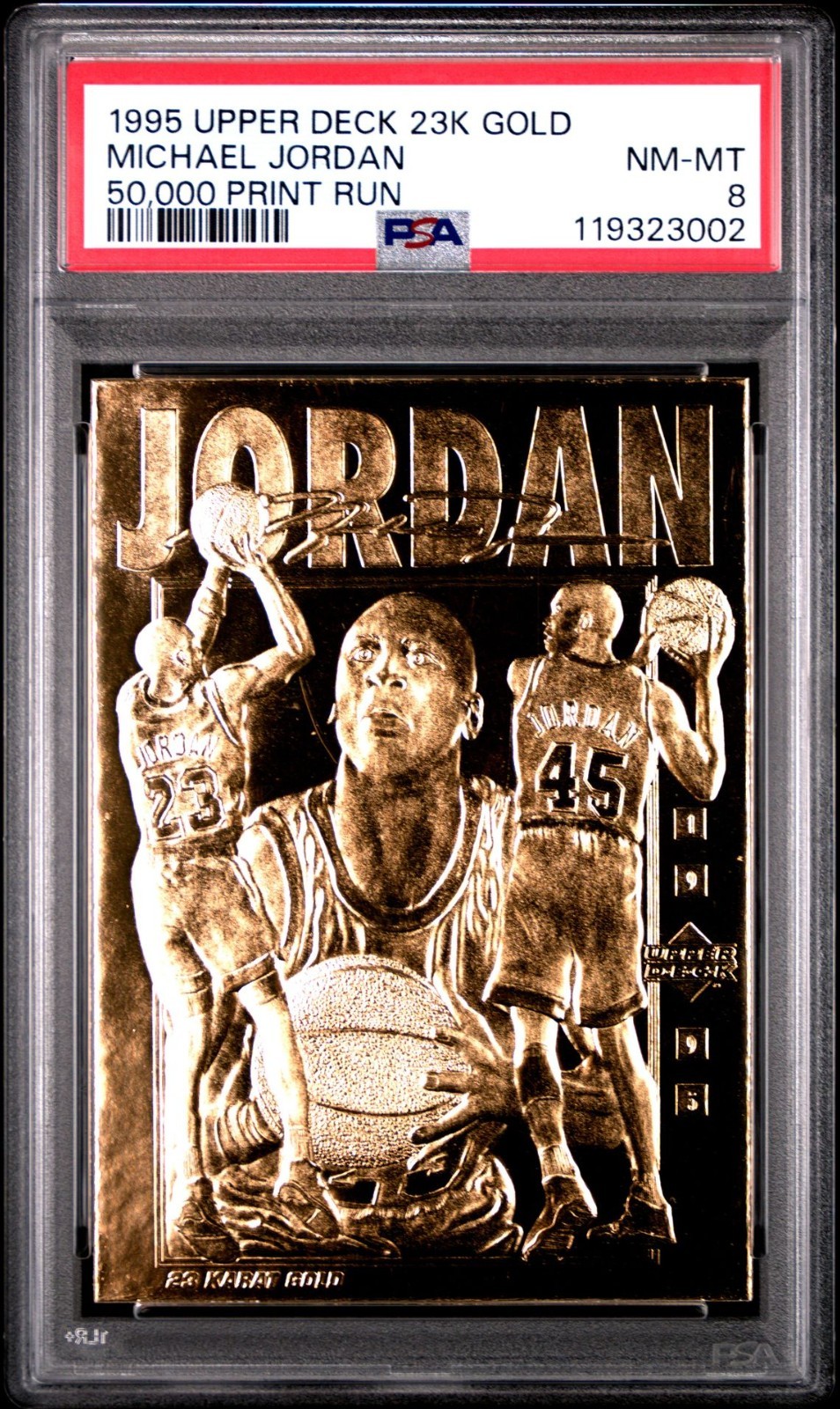 1995 UPPER DECK 23K GOLD MICHAEL JORDAN 50,000 PRINT RUN PSA 8 NM-MT view 5