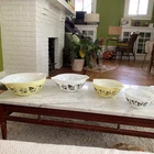 Vtg Pyrex Yellow/black & White Gooseberry Cinderella Bowls 441, 442,443,444 VGUC