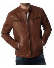 New Mens Leather Jacket real lambskin coat biker motorcycle racer cafe Slim M701