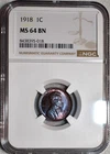NGC MS-64 BN 1918-P Lincoln Cent, Gorgeously Toned w/ Gem Quality Surfaces!