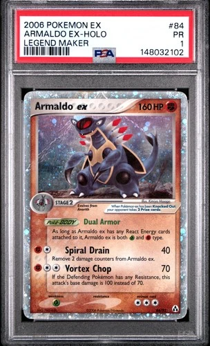 2006 POKEMON EX LEGEND MAKER #84 ARMALDO EX-HOLO PSA 1