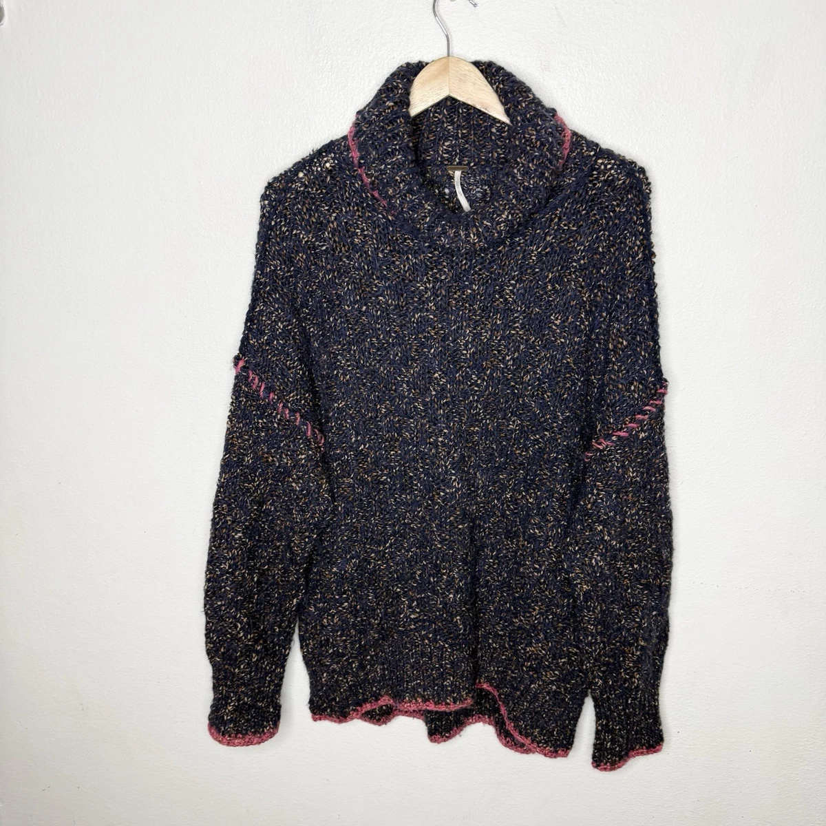 Pull Col Roulé Free People Echo - Rose, Maille épaisse, Taille L, Neuf Avec étiquette