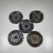 Wm ROGERS & SON Set of 5 Silverplate Etched Trinket Dish/Ash Tray/ Coasters