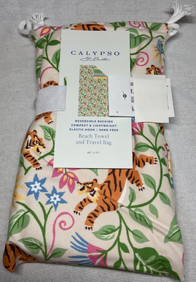 CALYPSO Beach Towel Travel Bag  REVERSIBLE TIGERS STRIPES 40 X 72 NIP