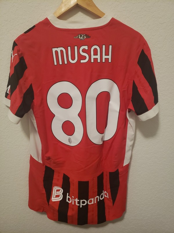Yunus Musah 24/25 Match Worn AC Milan Jersey vs Roma Coppa Italia Serie A, USMNT