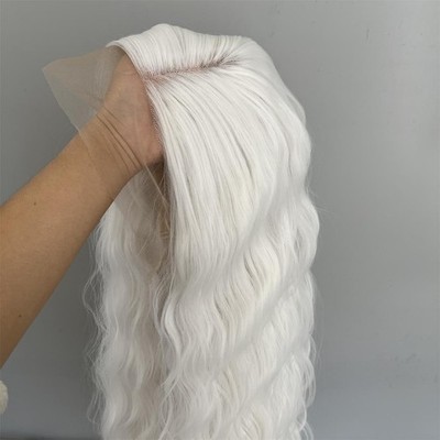 Soft Heat Resistant Synthetic Hair White Long Wavy T Lace Front Wigs