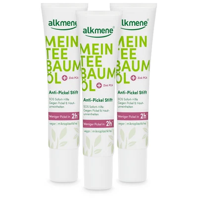alkmene 3x Teebaumöl Anti Pickel Stift weniger Pickel in 2h - Pickelstift vegan