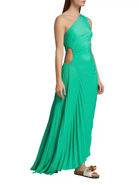 NWT A.L.C. Delfina Pleated One-Shoulder Gown in Deep Mint Sz 0-$695