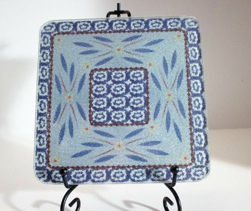 Trivet Decorative 6.75” Floral Primitive Folk Art Square Textured Ceramic NEW - Bild 1 von 2