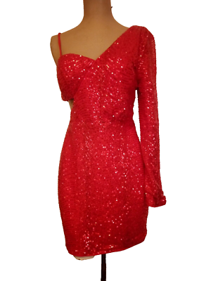 Giffniseti Womens Red Cocktail Dress Sequins Beaded Detail sz S Knee length  | eBay