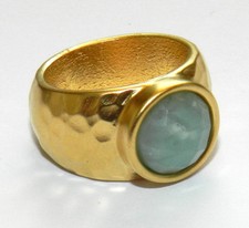 Designer Yellow Gold 24K Plated Hammered Ring Set w Beautiful Stone Sz 6.5