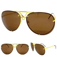 Oversized Classic Vintage Retro Style SUNGLASSES Large Big Gold Frame Brown Lens