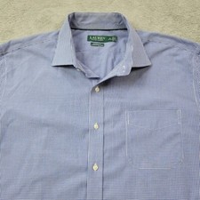 Lauren Ralph Lauren Shirt Men 18 34/35 Blue Gingham Classic Fit Stretch Non Iron