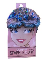 Conair Full Size Shower Cap Sparkle Dry Clear Teal Double Lined Glitter