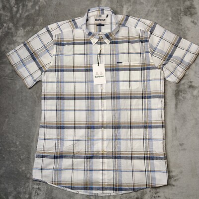 Barbour Dudley Shirt Men 2XL Classic Navy Tailored Fit Plaid S/S