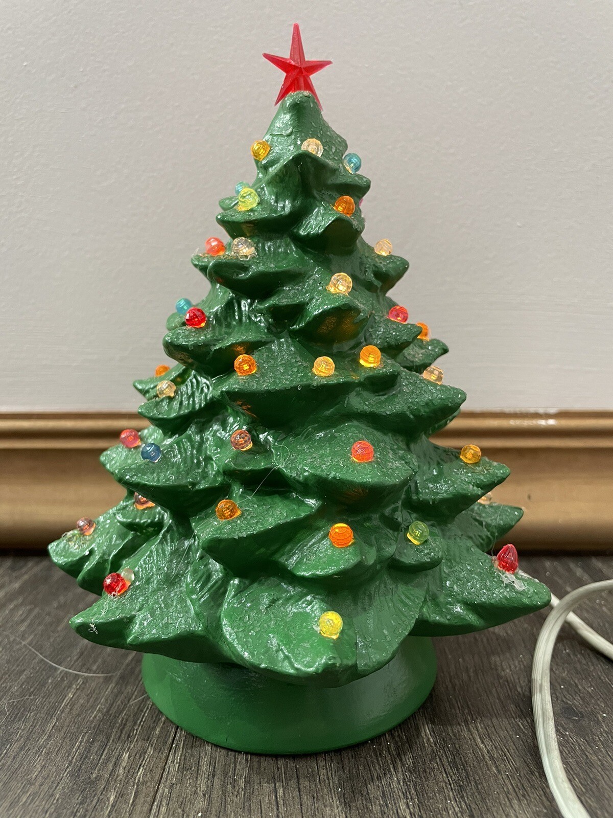 7" Ceramic CHRISTMAS TREE Figurine VINTAGE Multi Colored Lights BASE Works eBay