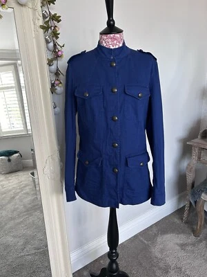 Ralph Lauren Blue Denim Tailored Fitted Military Blazer Jacket Size UK8 Engraved - Image 1 of 4
