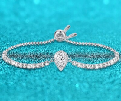 1ct Pear Cut Bracelet Silver Lab-Created VVS1/D/Excellent Diamond Test Pass