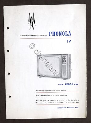 Radiotechnik Fernseher Phonola Tv Mod. 2301 Features und Daten - Aufl. 1961