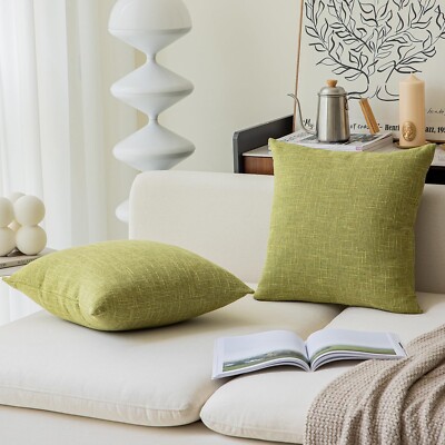 Faux Linen Toss Soft Throw Cushion Covers Set of 2, Linden Green