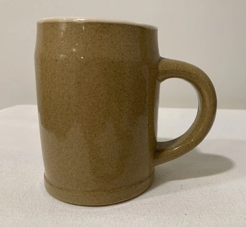 Vintage Uhl Pottery Tan w/ White Line 4" 10 Oz Flagon Stoneware Stein Mug Marked