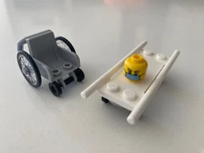 LEGO Hospital - Wheelchair, Stretcher, and Minifigure Head with Surgical Mask