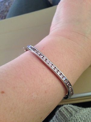 Sterling Silver & Pink Stone Wave Design Bracelet Bangle 925 Fully Hallmarked