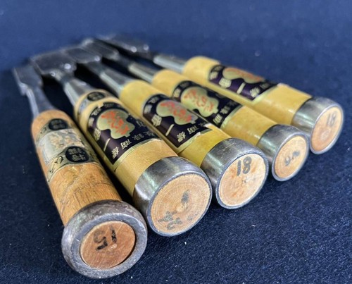 Japanese chisel set of 5 chisels, carpenter's tools Japanese Nomi Used Very good - Picture 5 of 8