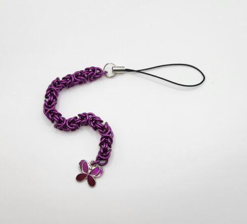 Handmade Purple Butterfly Byzantine Weave Chainmail Phone Charm/Strap.  - Afbeelding 1 van 4