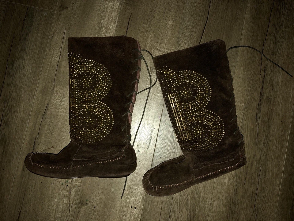 Jeffrey Campbell Fleetwood Moccasin Studded Suede Leather FL-MOC Boots 7 - Image 3 of 4