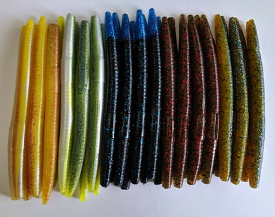 50 pk 5'' Senko style Soft Plastic Bass Worms - 5 COLORS/10 EACH-''Rainbow''-Multi