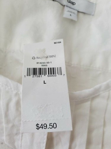 Gap White Pintuck Tunic Blouse Women's L Lightweight Cotton $49.50 NEW - Picture 7 of 8