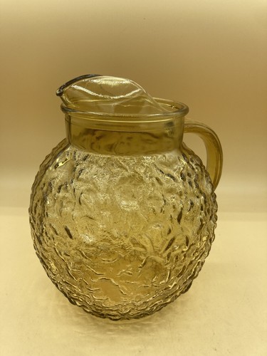 Vintage Anchor Hocking 64 oz Amber Glass Milano Lido Ball Large Pitcher - Picture 11 of 11
