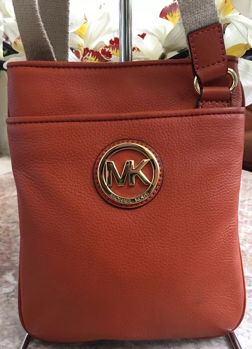 Michael Kors Fulton Orange Leather Cross body Swing pack Bag EUC MSRP 158