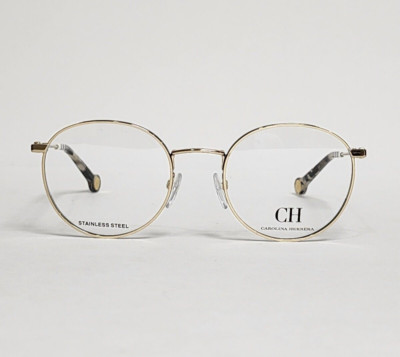Carolina Herrera VHE167K Women's Round Glasses in Gold / Black-White | 51mm