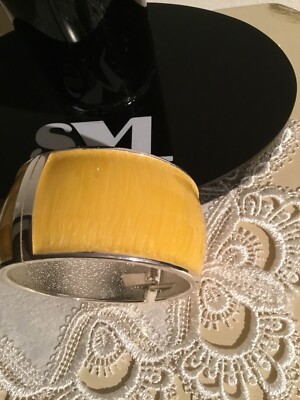 SAL Y LIMON SYL Armreif Armband Gelb Silberfarben handbemalt Emaille NEU