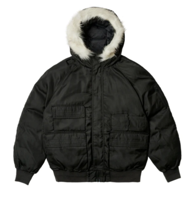 Palace P-2B Cargo Parka Black Detachable Faux Fur Hood Size Large 