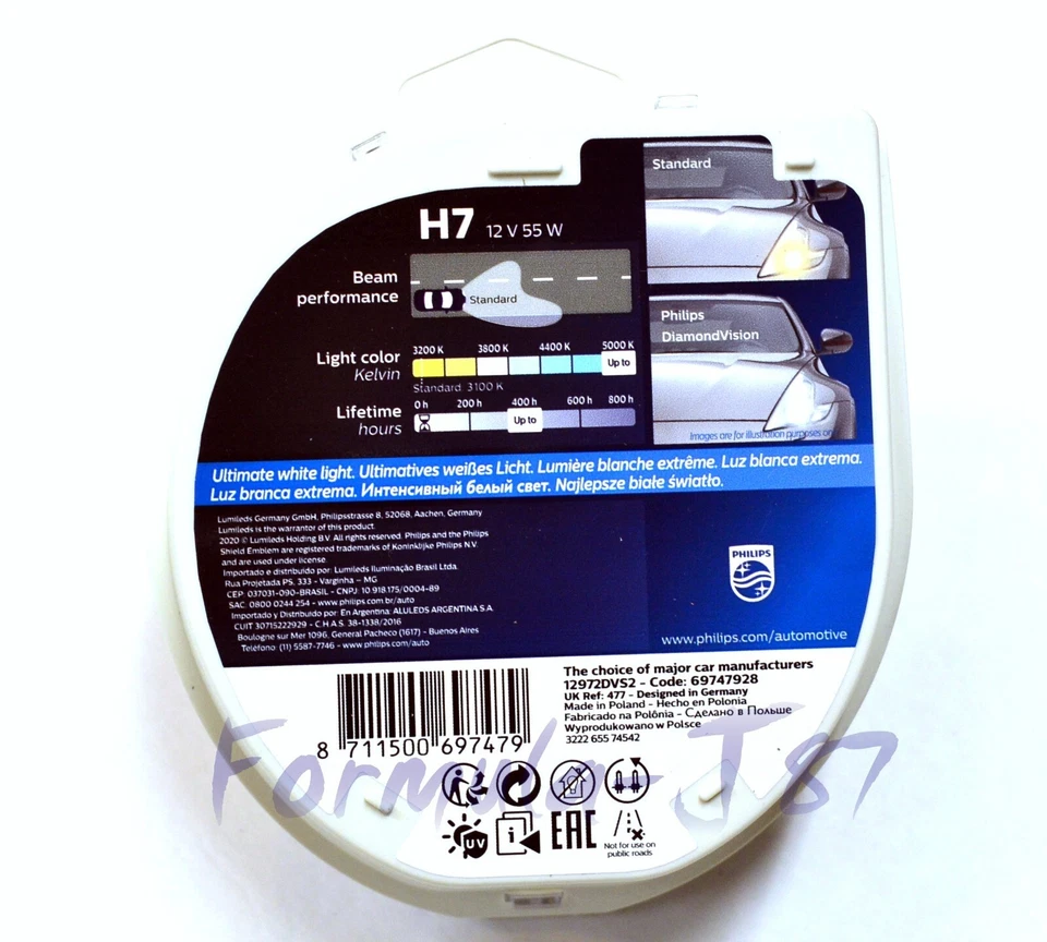 Philips Diamante Blanco 5000K H7 55W Dos Bombillas Cabezal Luz Alta Reemplazar Stock Foto 4 de 4