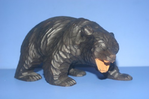 Orso nero in legno 308 Cool Abbaiare Bear!  AINU JAPAN - Foto 1 di 8