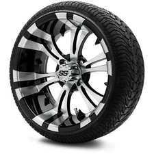 MODZ 15" Vampire Machined Black Golf Cart Wheels and Tires (215-35-15) Set of 4