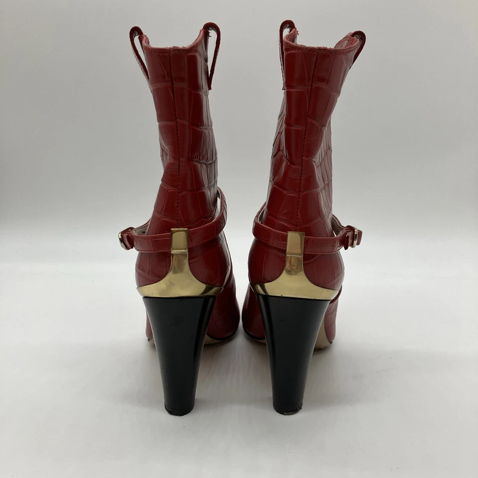 Gorgeous Bruno Magli red croco embossed pull on bootie buckle detail 37.5, 7 us - Image 4 of 4