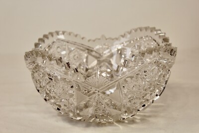 Antique Cut Glass Bowl Brilliant Saw Tooth Top Pinwheel Patterns Thick Glass
