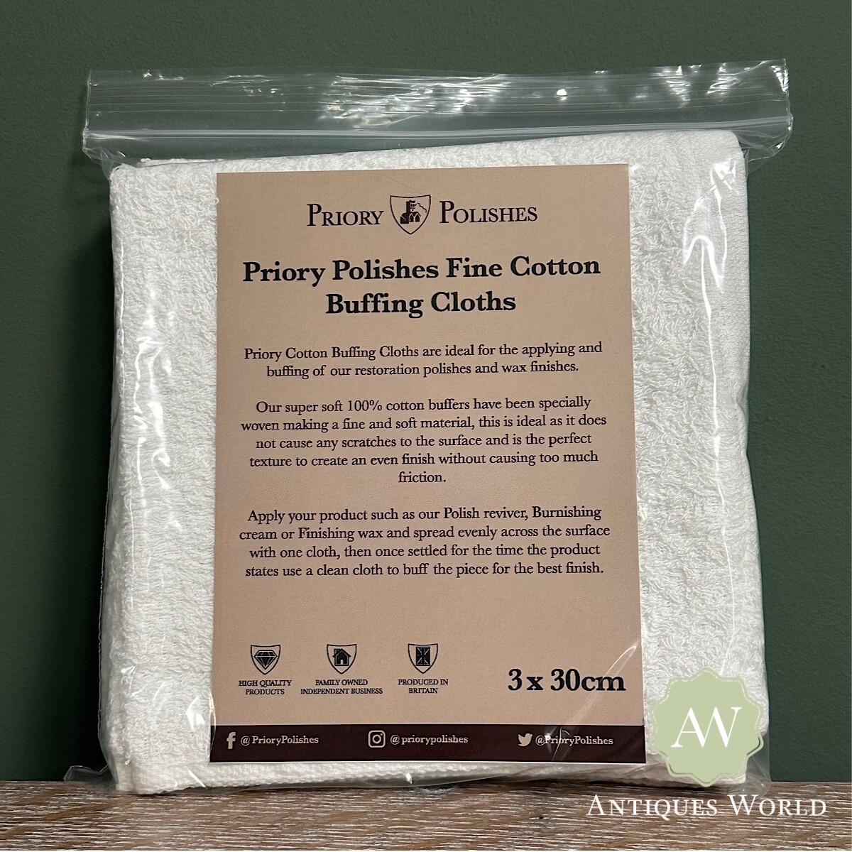 Priory Polishes Fine Cotton Wax Buffing Cloths