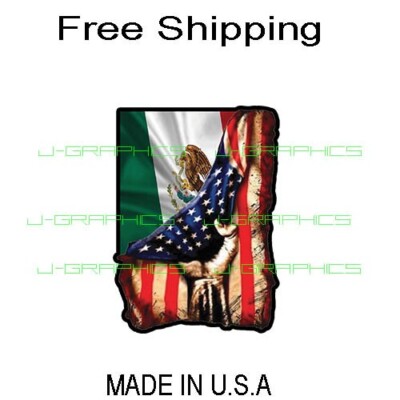 Mexican American Flag Sticker Decal Hand Pulling Mexico USA America B