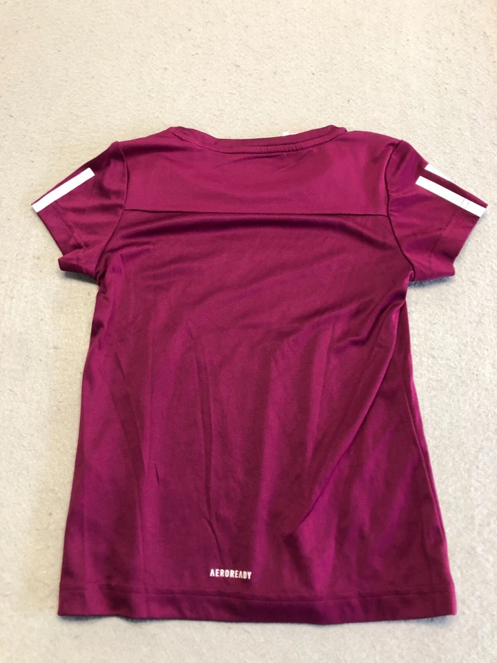 Adidas T-Shirt Kids Girl's Small (9-10) Plum Purple Knit Logo Activewear Tee - Image 3 of 4