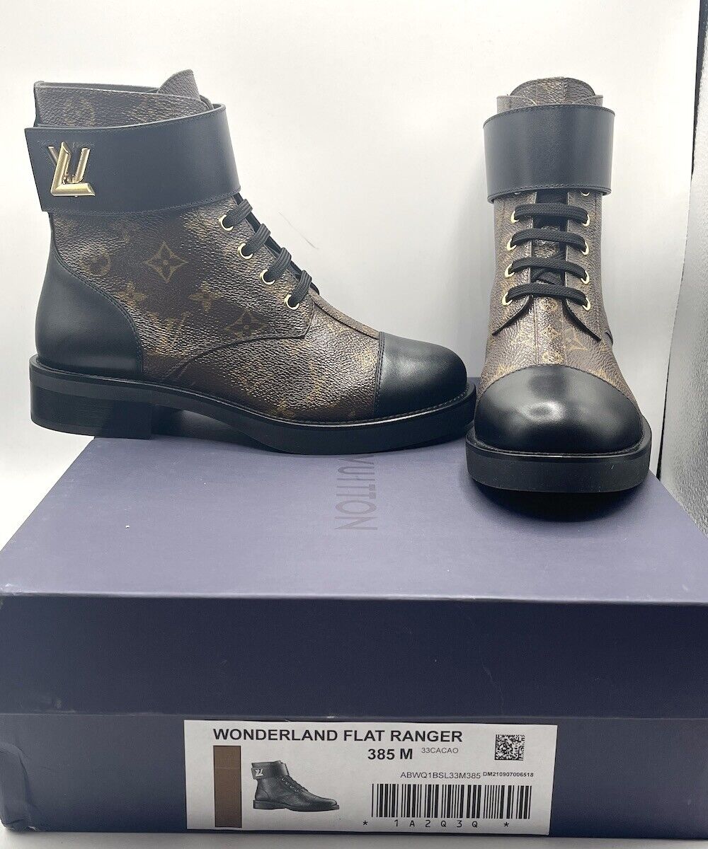 NEW LOUIS VUITTON BOOTS WONDERLAND RANGERS SHOES 38 LEATHER OOTS Black  ref.496714 - Joli Closet