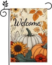 Fall Pumpkin Welcome Garden Flag for Outside 12x18 Inch Double Sided Burlap Autu