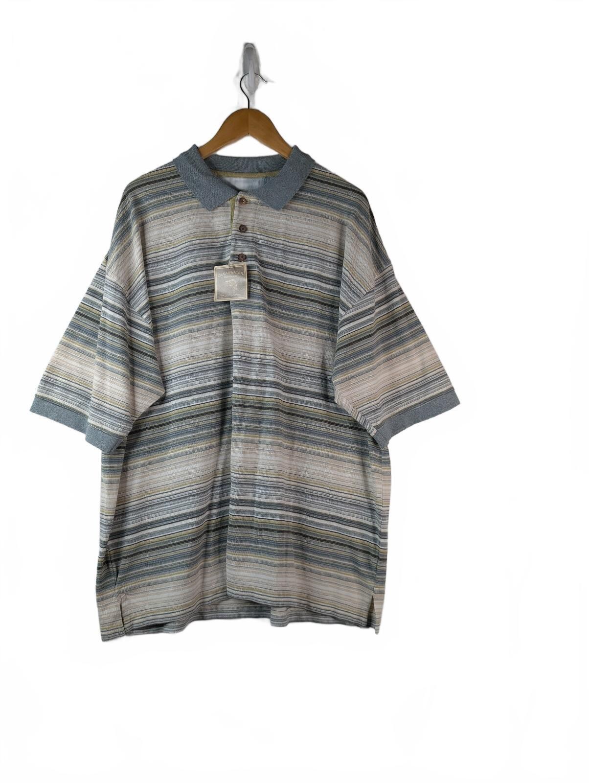 NWT Clearwater Vintage Multi-Tonal Earth-Toned Striped Knit Polo Shirt XXL